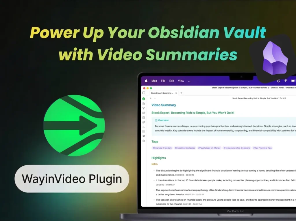WayinVideo Obsidian video summarizer plugin